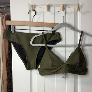 Cupshe Olive Ribbed Triangle Bikini Set (Never worn)